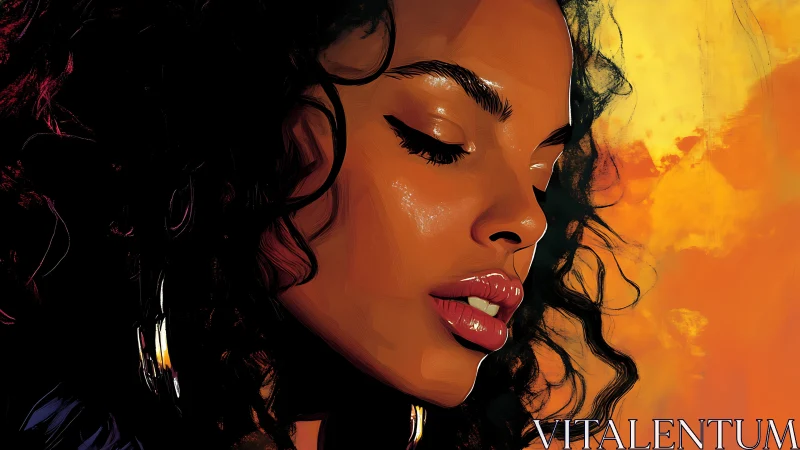 Digital portrait of woman in profile against warm backdrop.