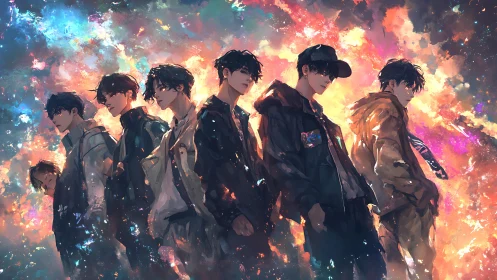 Starglow street boys drifting through a cosmic afterglow.