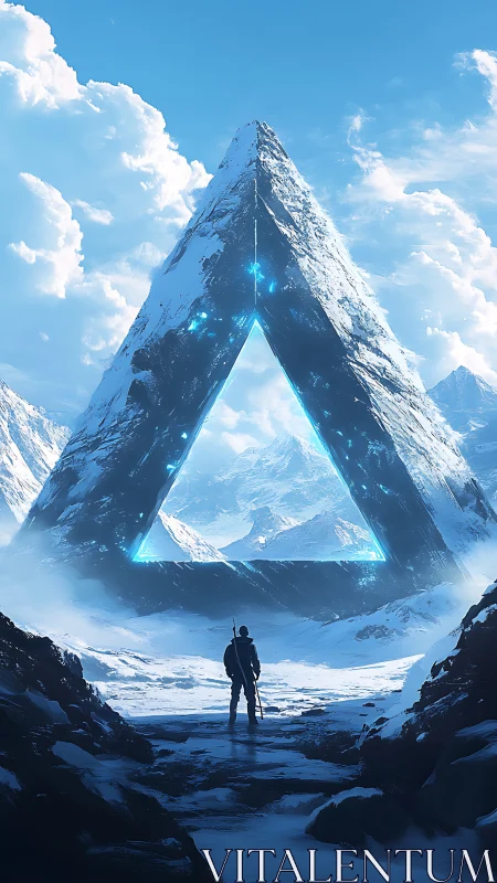Monolithic Triangular Gate in Glacial Sci-Fi Landscape Digital Painting.