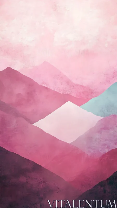 Layered pink mountain landscape in soft gradients.