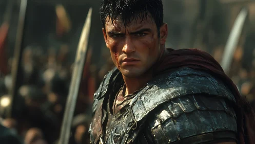 Battle-hardened warrior holds steady amid a raging clash