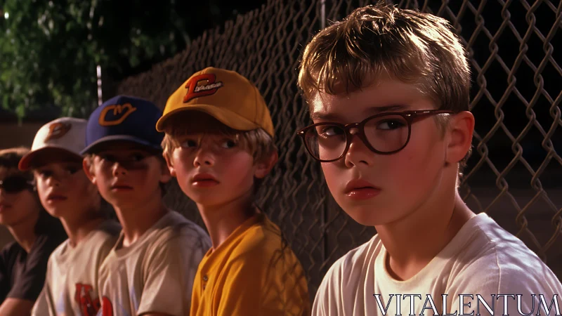Shallow-depth sideline portrait isolates thoughtful boy in glasses