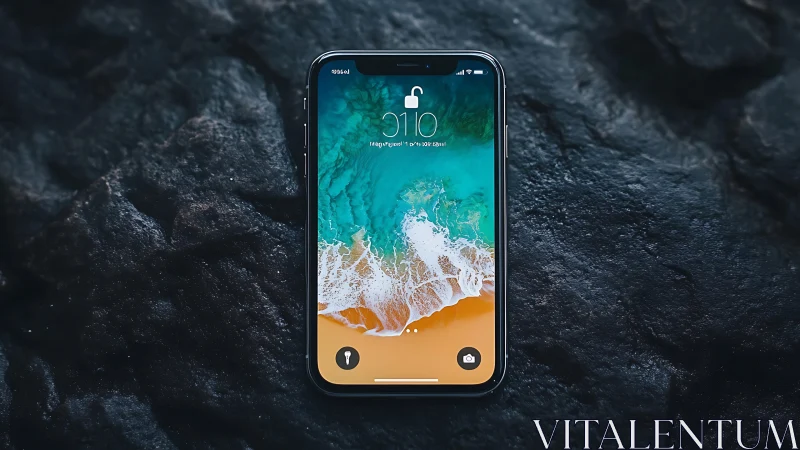Smartphone Lock Screen Displaying Aerial Coastal Beach Scene.