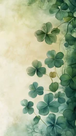 Clover leaves cascade along soft watercolor green gradient
