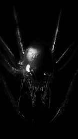 Glossy black spider-like creature emerges from dark void