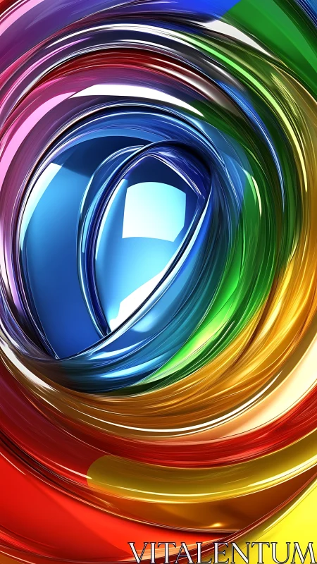 Multicolored reflective spiral with central blue oval form.