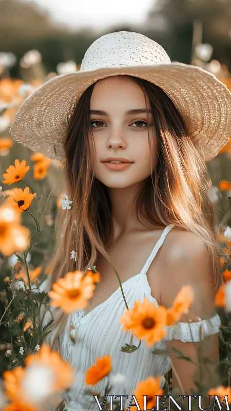 Optically shallow-depth portrait of young woman in floral field.