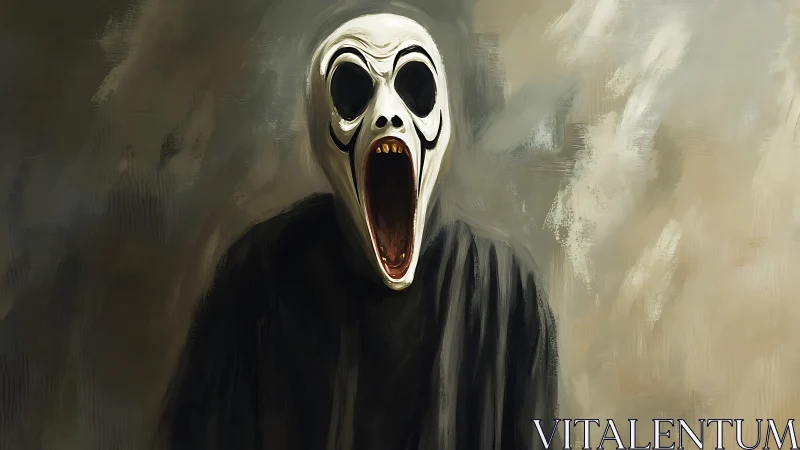 Elongated skull mask figure rendered with loose painterly strokes