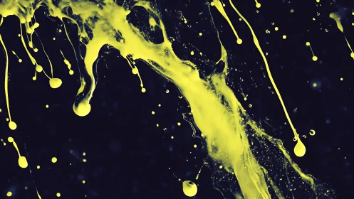 Neon yellow paint splashes streak across deep black void.
