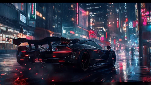 Neon rain crowns the midnight hypercar with electric hunger