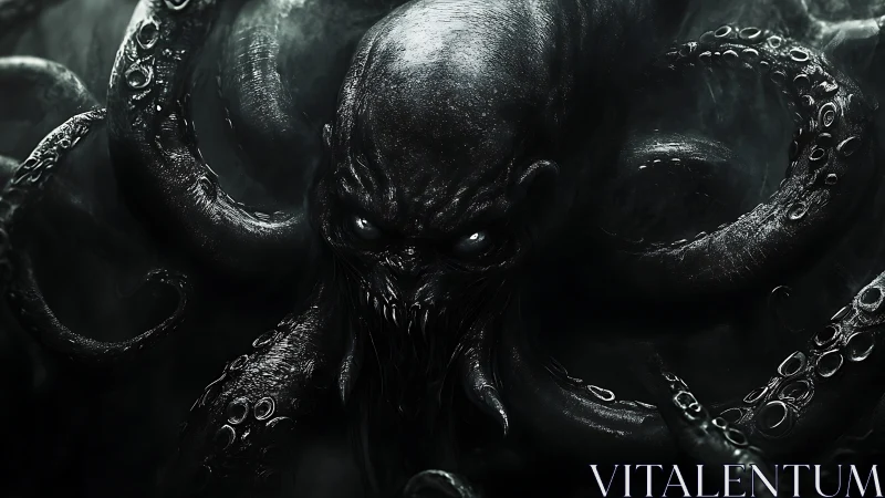 Bioluminescent abyssal cephalopod horror rendered in high contrast