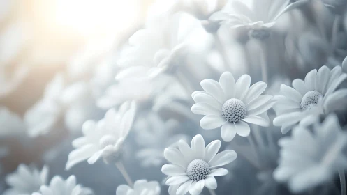 Delicate daisies rendered in monochromatic tones.