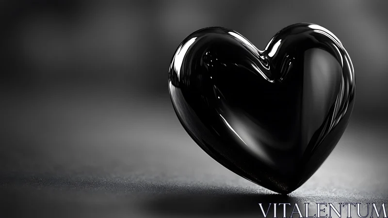 Black Obsidian Heart Form: Specular Reflective Geometric Sculpture