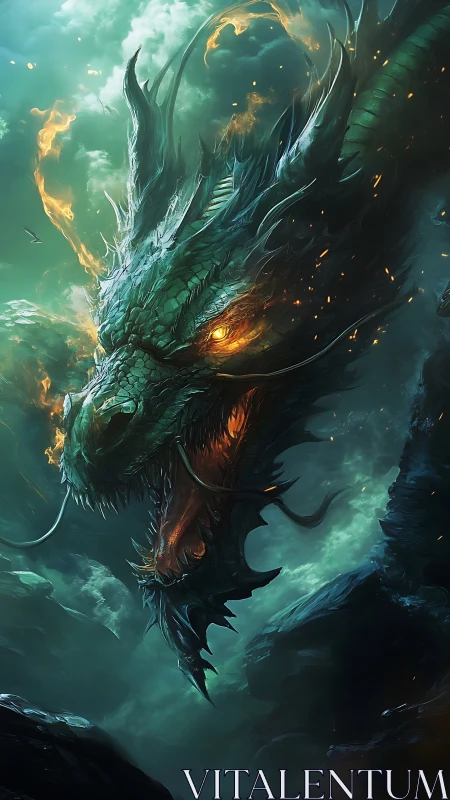 Emergent emerald dragon head rendered in high-detail fantasy art