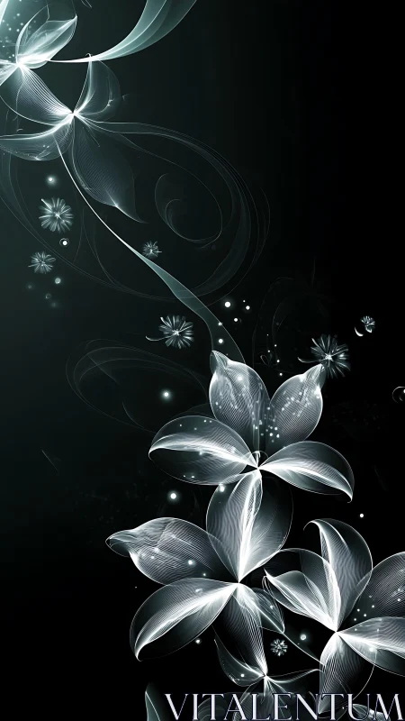 Luminescent flowers bloom against darkness with ethereal glow.