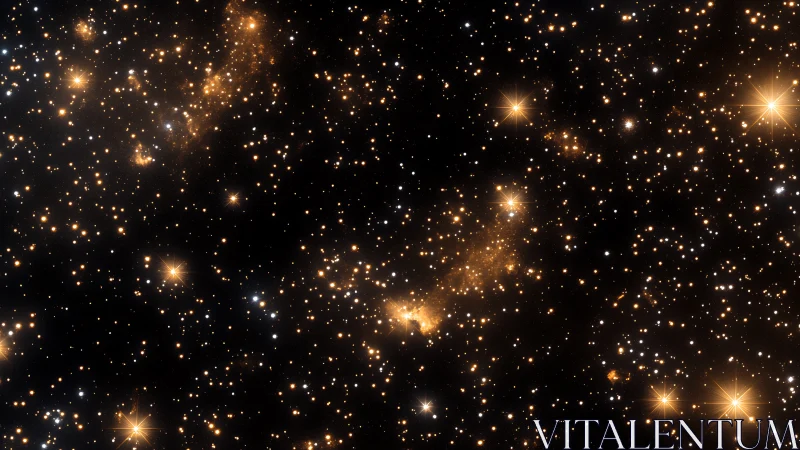 Golden star cluster glows across deep black cosmos.