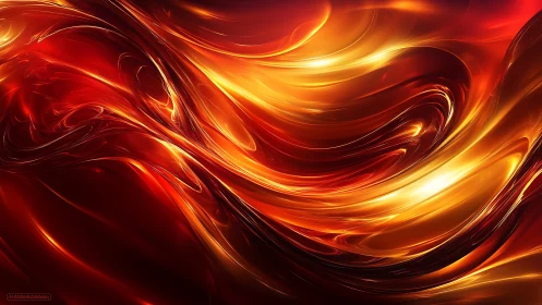 Liquid Fire Abstraction with Swirling Golden Luminescence.