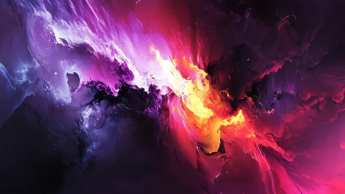 Abstract nebula-like digital cloud in vivid color field.