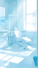 Sterile dental clinic interior in luminous cyan palette.