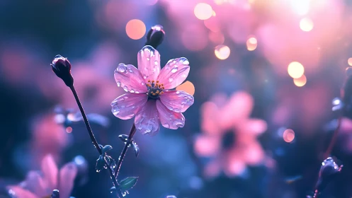 Dewkissed bloom dances through ethereal bokeh dreamscape.