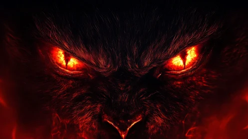 Fiery demonic gaze fills the frame with intense molten light
