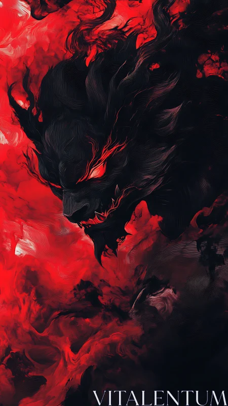 Infernal smoke-beast silhouette in red-black swirling vapor