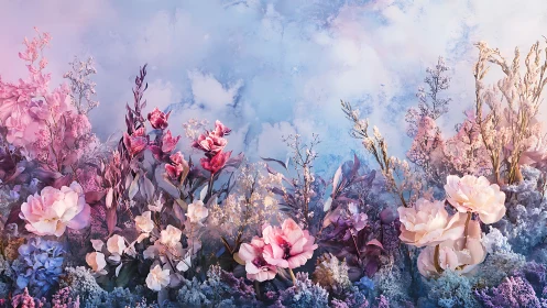 Ethereal Floral Garden Beneath Luminous Sky