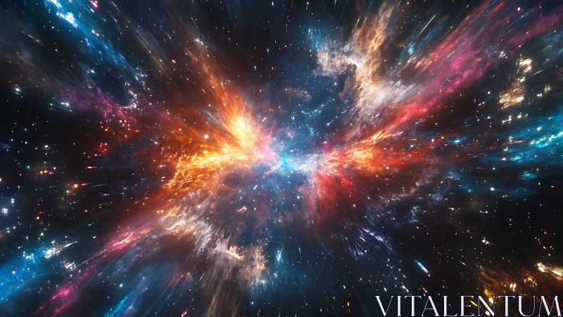 Colorful interstellar nebula forms radial light explosion