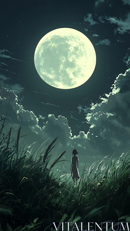Moonlit wanderer listens while silver clouds quietly breathe