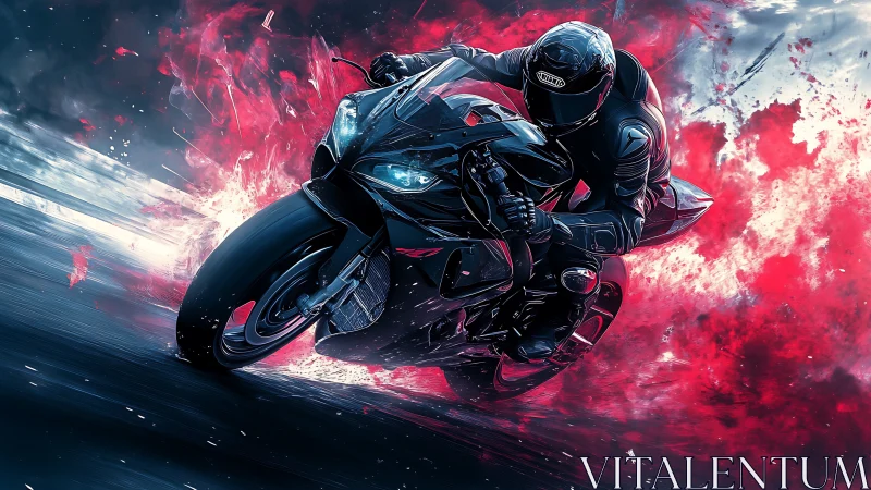Rider leans into the curve as vivid speed and color explode