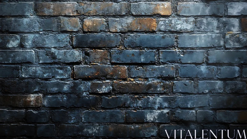 Weathered blue brick masonry wall with oxidized surface patina