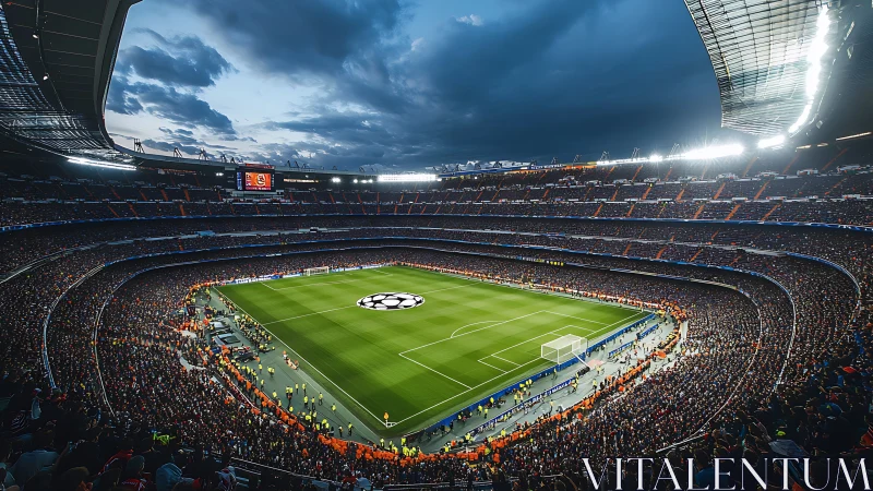 Floodlit football stadium hosts packed evening match