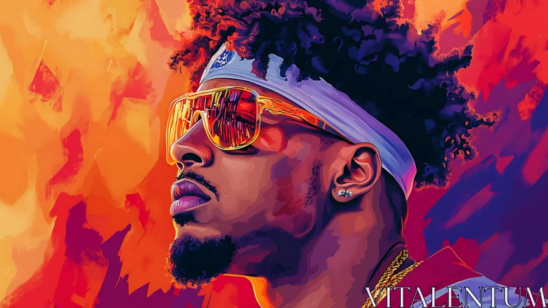 Vibrant digital portrait of man in sunglasses and headband.