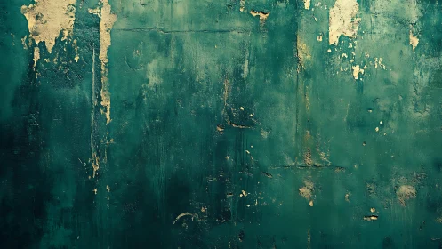 Distressed teal painted wall with peeling texture, grunge style.