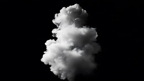 Vertical dense white smoke plume on black background.