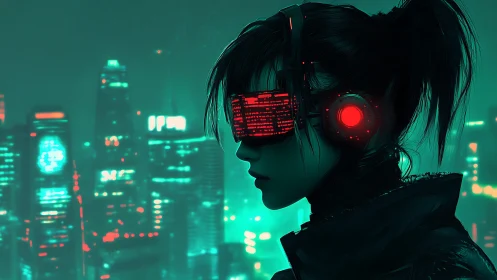 Neon-coded vigilante scans the cyber skyline in silence.