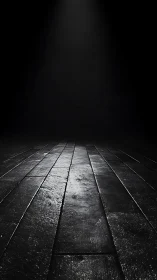 Dark wooden floor under single dramatic spotlight beam.