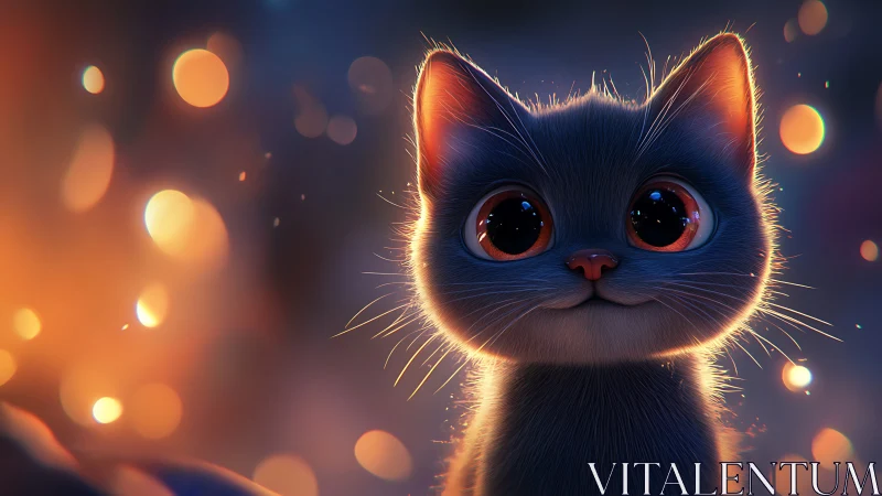 High-gloss 3D feline render with radiant rim-lighting and volumetric bokeh depth composition