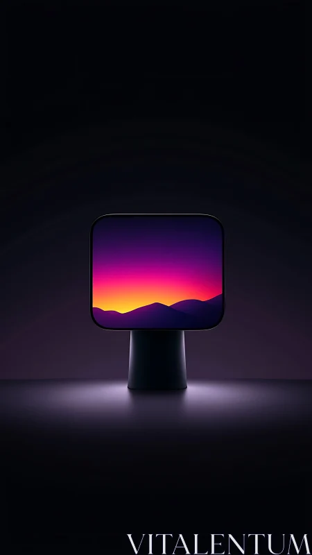 Neon dusk horizon glowing within a sculpted modern screen.