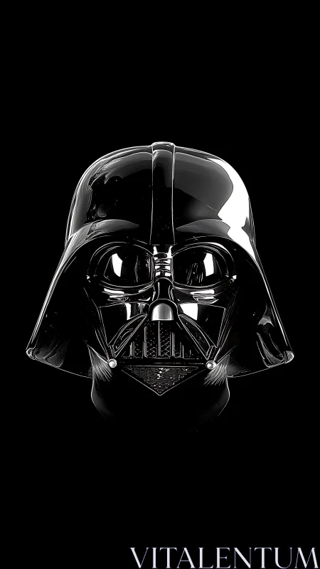 Glossy black sci fi helmet rendered against deep void