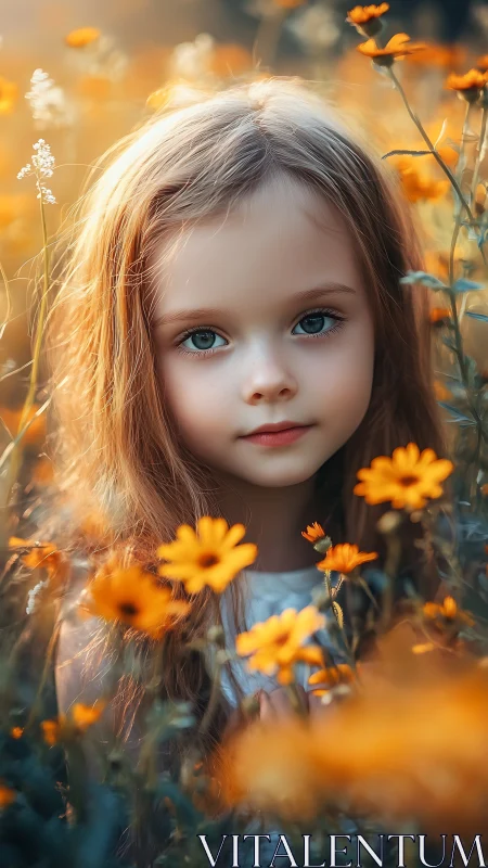 Young Girl in Golden Flower Field Portrait
