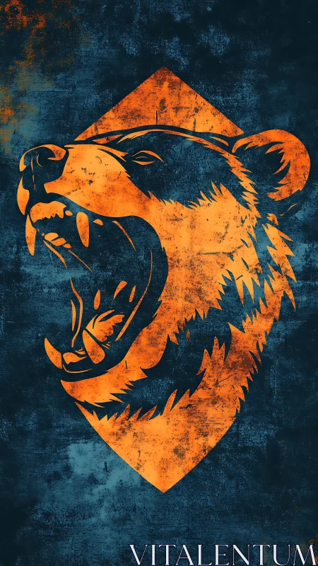 High-contrast roaring bear emblem with distressed vector texture