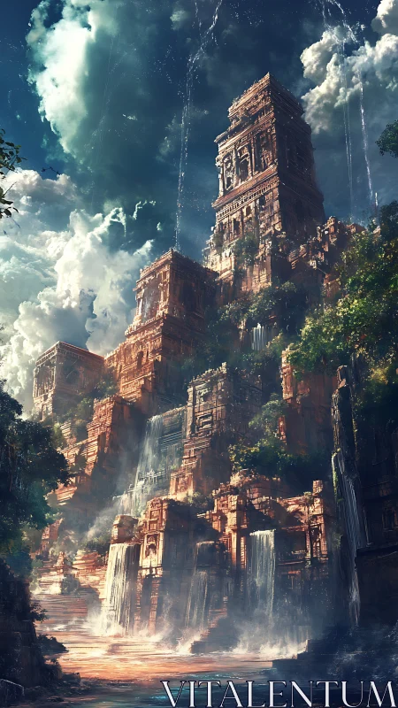 Sky-drinking temple city rises through mist and waterfalls