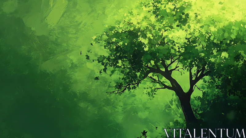 Sunlit green tree offering quiet shade and gentle calm.