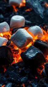 Toasted Marshmallows Suspended Over Open Flame Campfire Embers