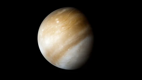 Sulfurous cloud-wreathed planet adrift in velvet black space.