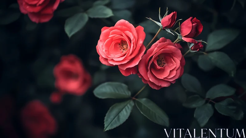 Vibrant Pink Roses Bloom Against Deep Green Foliage