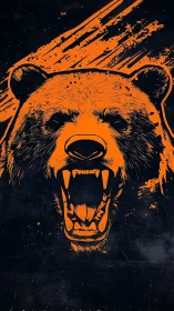 Aggressive bear head rendered in high contrast orange vector ink