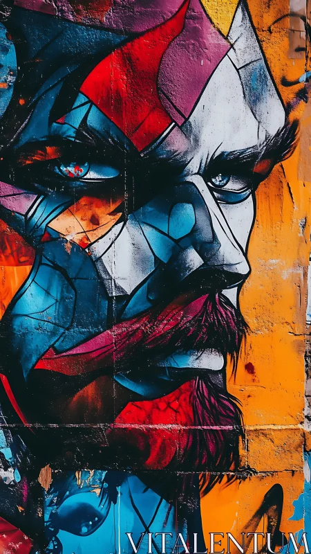 Fragmented neon portrait with angular graffiti geometry.