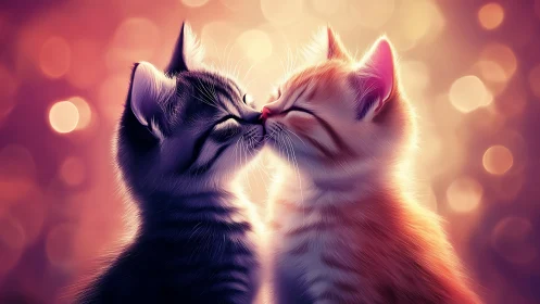 Two Cats in Profile with Warm Bokeh Background